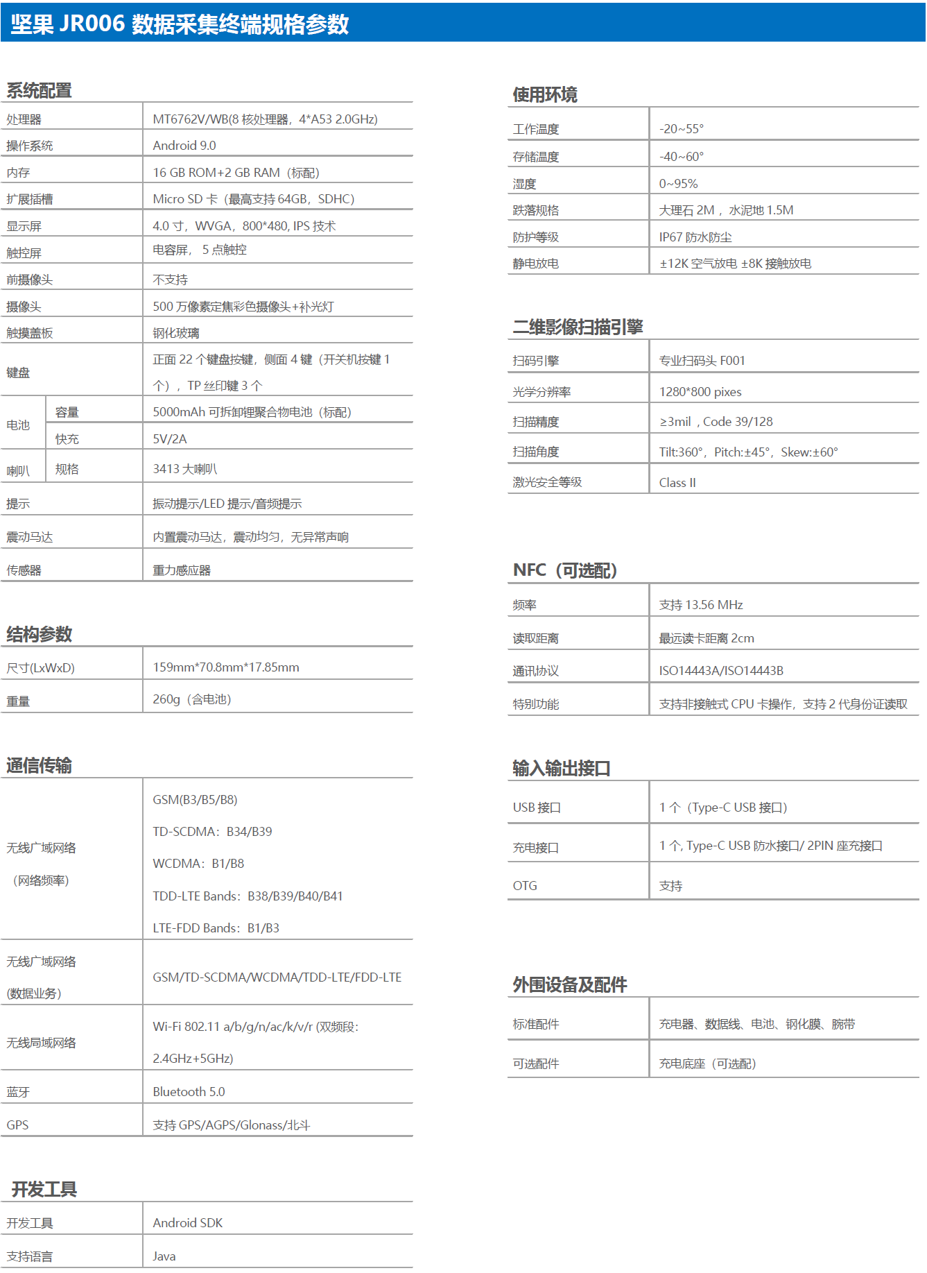 堅果JR006數據采集器-手持終端參數 堅果JR006數據采集器-手持終端參數